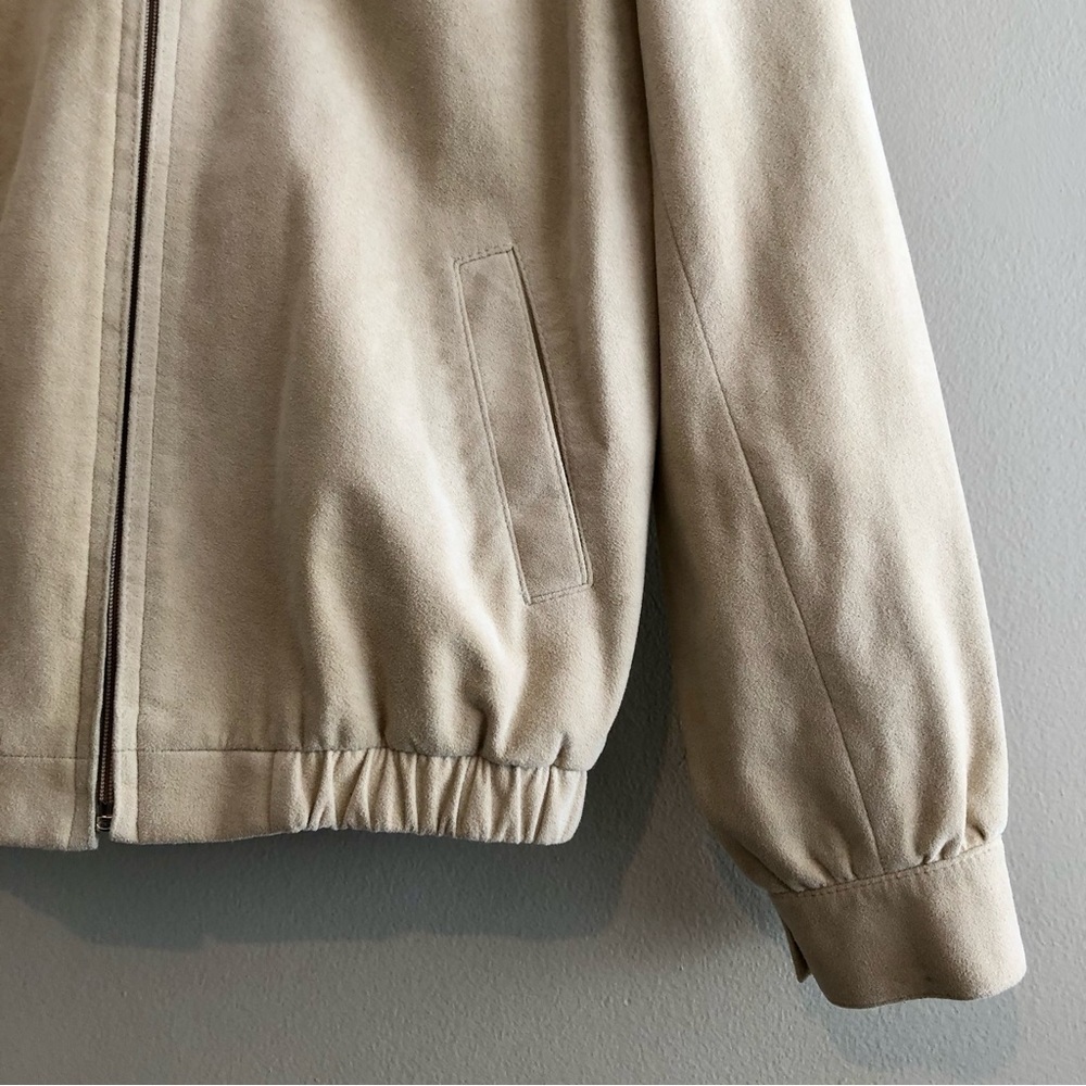 Vintage Olympic Faux Suede Bomber Jacket Tan Cream Size 6 - Picture 6 of 13